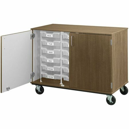 I.D. SYSTEMS 36'' Tall Roman Walnut Mobile Storage Cabinet with 18 3'' Bins 80243F36021 538243F36021